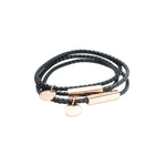 Geflochtenes Lederarmband mit Edelstahlstab, 2 Stk, Schwarz