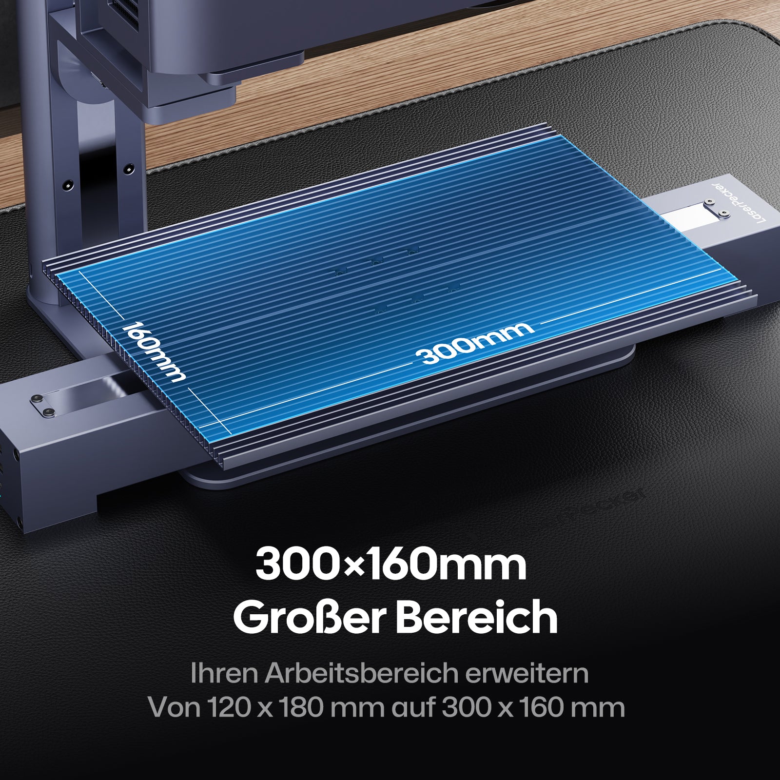 Erweiterter Bereich bis zu 300mm x 160mm mit LP4 Schiebeverlängerung