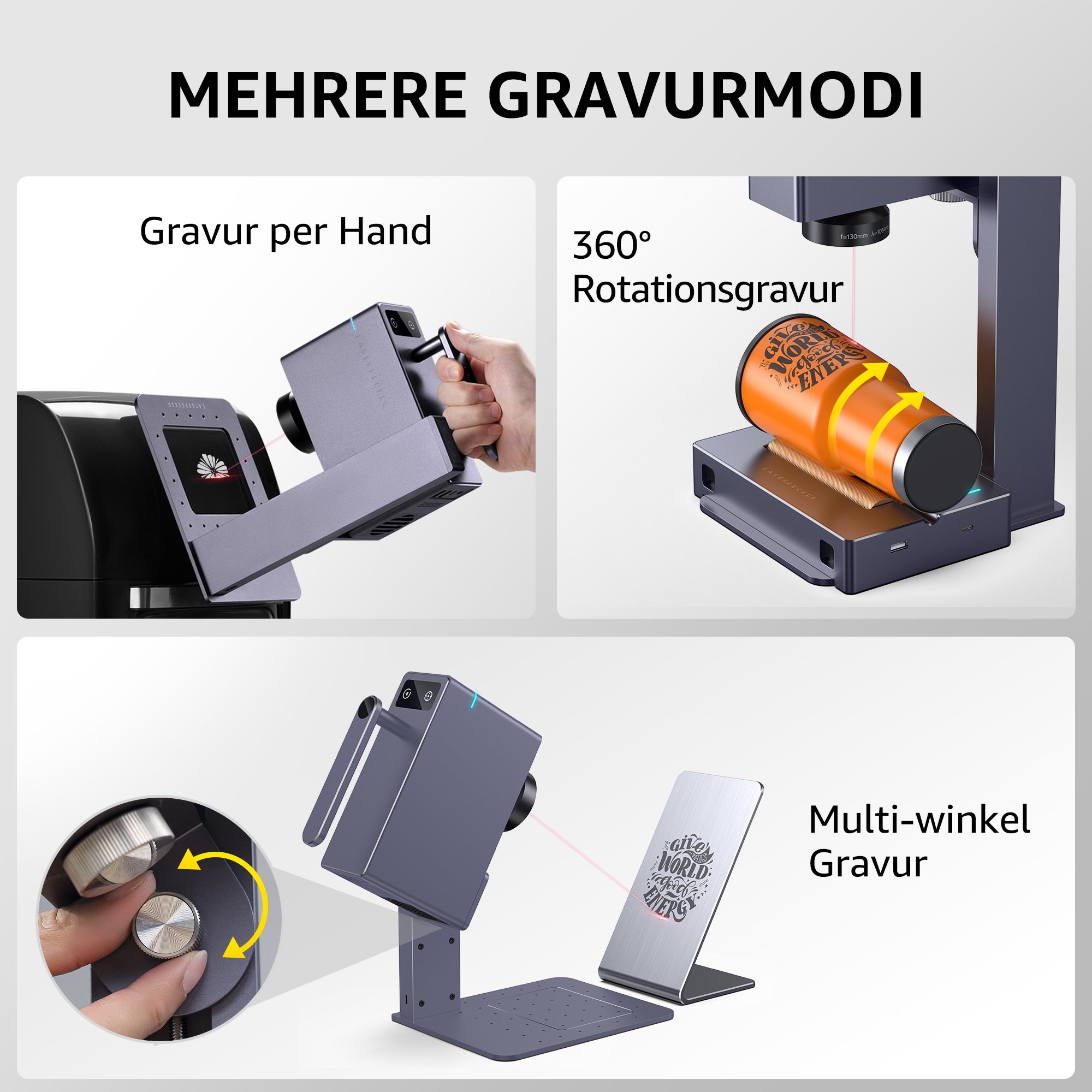 LP3 in Handheld-Modus, Rotationsgravur, Multiwinkel-Gravur