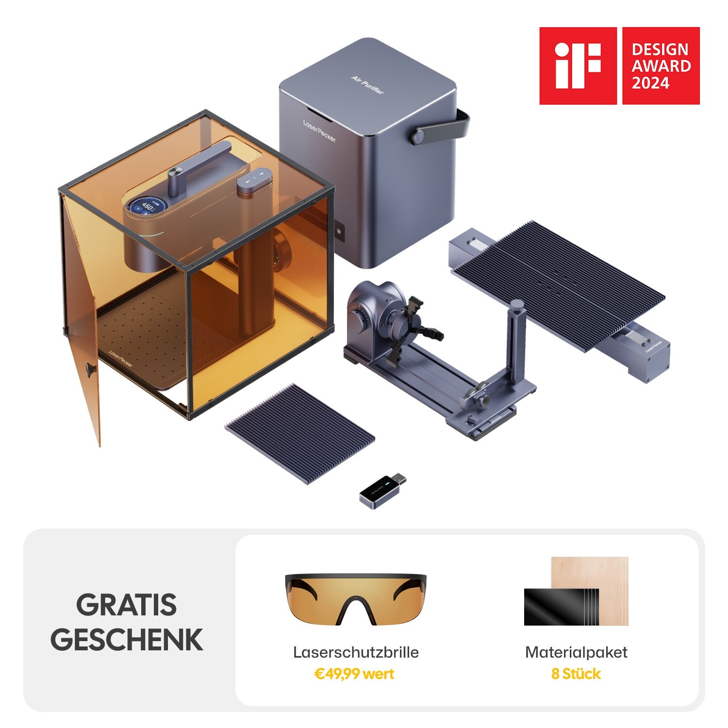 LP4 Deluxe Bundle mit Schutzgehäuse, Luftreiniger, Bluetooth Adapter, Schneideplatte