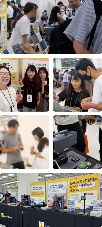 LaserPecker-Team im Austausch mit 3D-Druck-Enthusiasten auf einer Messe in Japan
