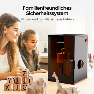 LaserPecker LP2 Lasergravierer mit familienfreundlichem Sicherheitssystem – kinder- und haustiersicherer Betrieb.