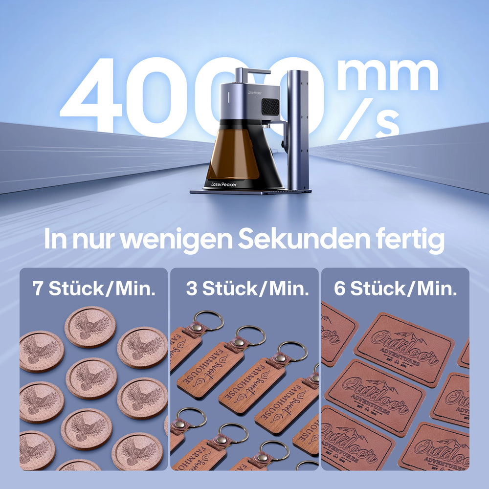 LaserPecker LP2 Plus Lasergravierer mit 4000 mm/s Geschwindigkeit – erledigt Ihre Arbeit in nur wenigen Sekunden.