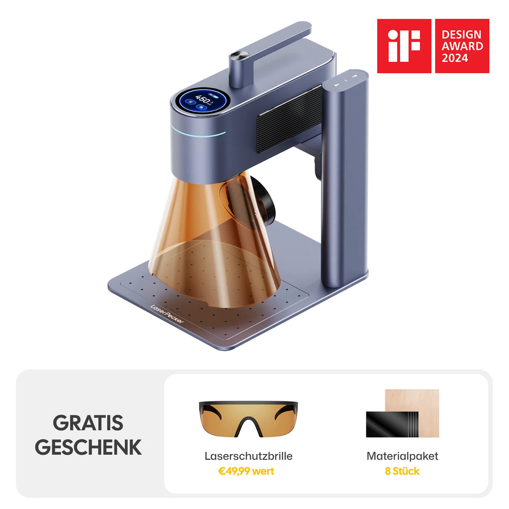 LaserPecker LP4 Basis Paket – gratis Geschenk: Laserschutzbrille im Wert von 49,99 € und Materialpaket mit 8 Stück.