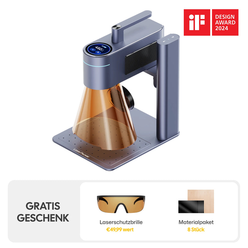 LaserPecker LP4 Basis Paket – gratis Geschenk: Laserschutzbrille im Wert von 49,99 € und Materialpaket mit 8 Stück.