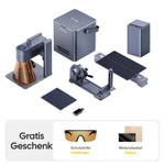 LaserPecker LP4 Deluxe Bundle – inklusive Schiebeerweiterung, Rotationserweiterung, Luftreiniger und Powerpack Plus, gratis Schutzbrille im Wert von 49,99 € und Materialpaket mit 8 Stück.