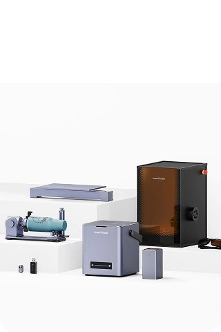 A collection of LaserPecker LP4 accessories for extension, safety, and portability.