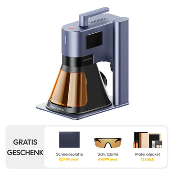 LaserPecker LP5 Basic Bundle – gratis Geschenk: Schneideplatte im Wert von 24,99 €, Schutzbrille im Wert von 49,99 € und Materialpaket mit 13 Stück.