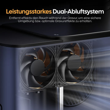 LaserPecker LP5 Sicherheitsgehäuse mit leistungsstarkem Dual-Abluftsystem – entfernt effektiv Rauch während der Gravur für sichere Umgebung und optimale Ergebnisse.