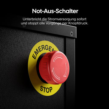 LaserPecker Not-Aus-Schalter – unterbricht die Stromversorgung sofort und stoppt alle Vorgänge per Knopfdruck für maximale Sicherheit.