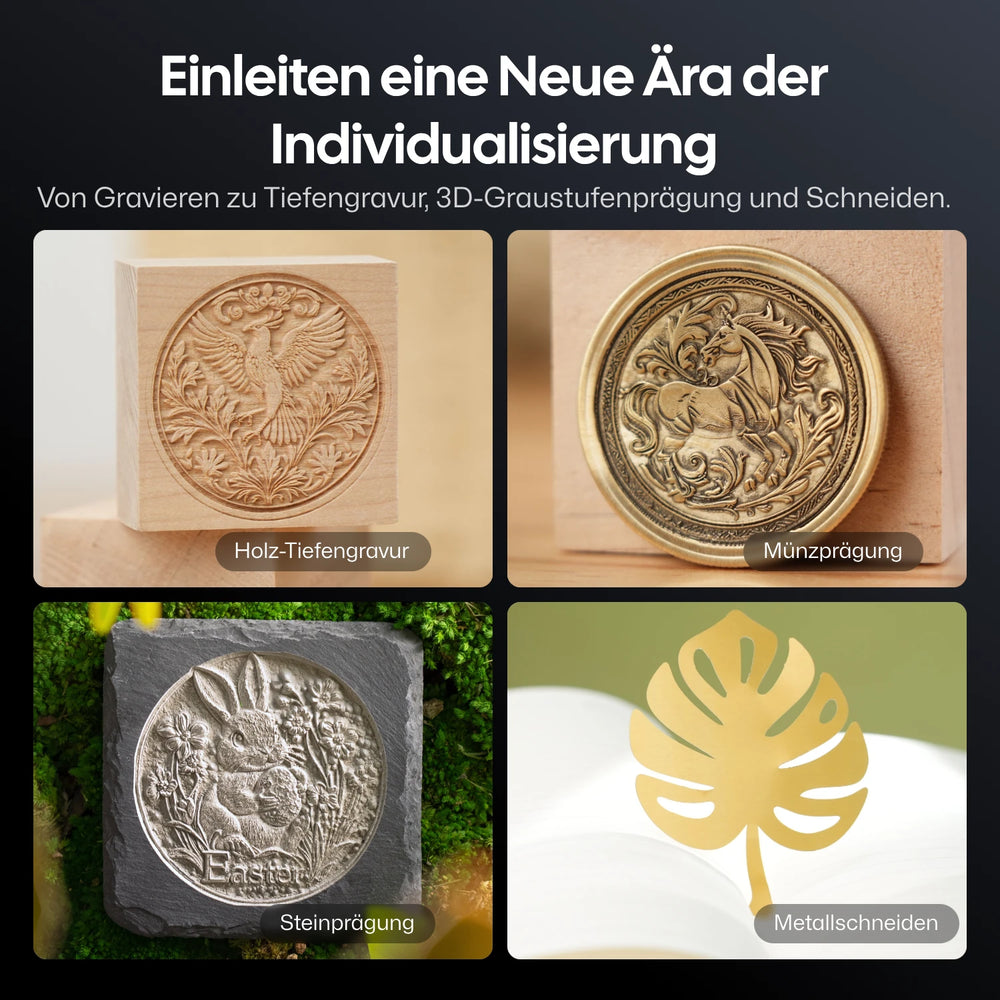 LaserPecker LP5 Lasergravierer eignet sich für tiefe Holzgravuren, Münzprägungen, Steinprägungen und Metallschneiden.