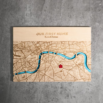 Wooden map engraved and cut from 6mm basswood plywood.