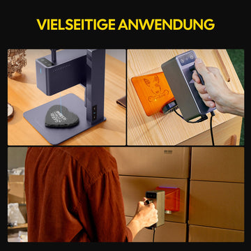 LaserPecker LP2 Lasergravierer mit vielseitiger Anwendung – Laserbeschriftung auf Wandflächen, Schrägflächen und aus verschiedenen Winkeln möglich.