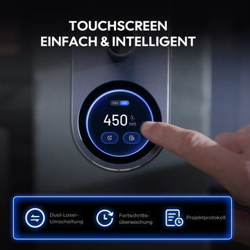 LaserPecker LP4 Lasergravierer Touchscreen – einfache und intelligente Bedienung mit Dual-Laser-Umschaltung zwischen 450 nm und 1064 nm, Fortschrittsüberwachung und Projektprotokoll.Touchscreen.