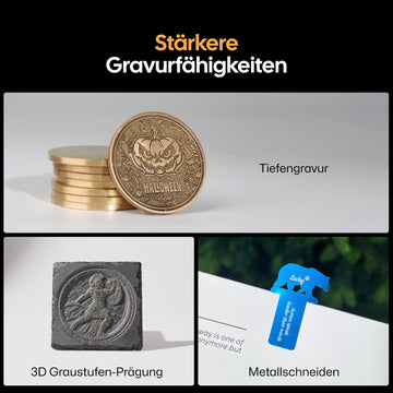 LaserPecker LP5 – stärkere Gravurfähigkeiten als Laserengraver und Cutter: Tiefengravur, 3D Graustufen-Prägung und Metallschneiden für dünne Metalle.