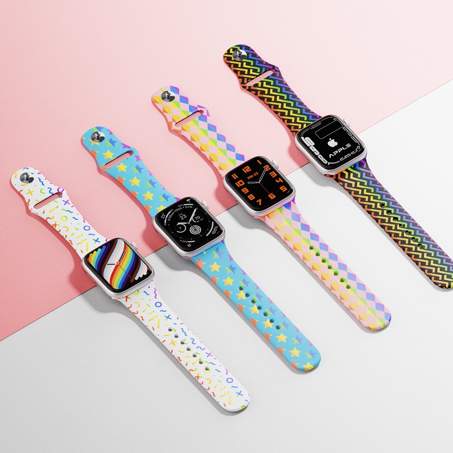 Gelaserte Silikonarmbänder in vier Farben