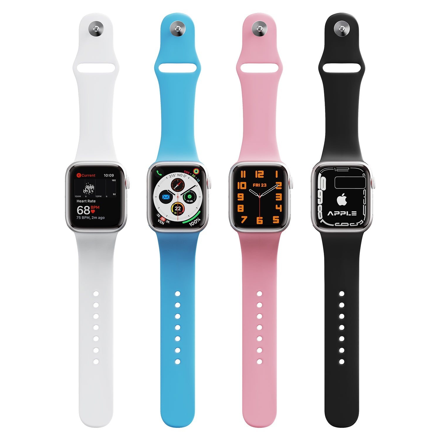 Silikonarmbänder für Apple Watch mit laserbarer Regenbogenfüllung (4 Farben)