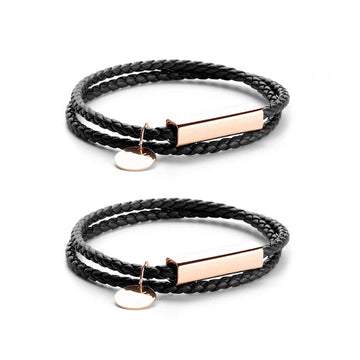 Geflochtenes Lederarmband mit Edelstahlstab (2 Stk)