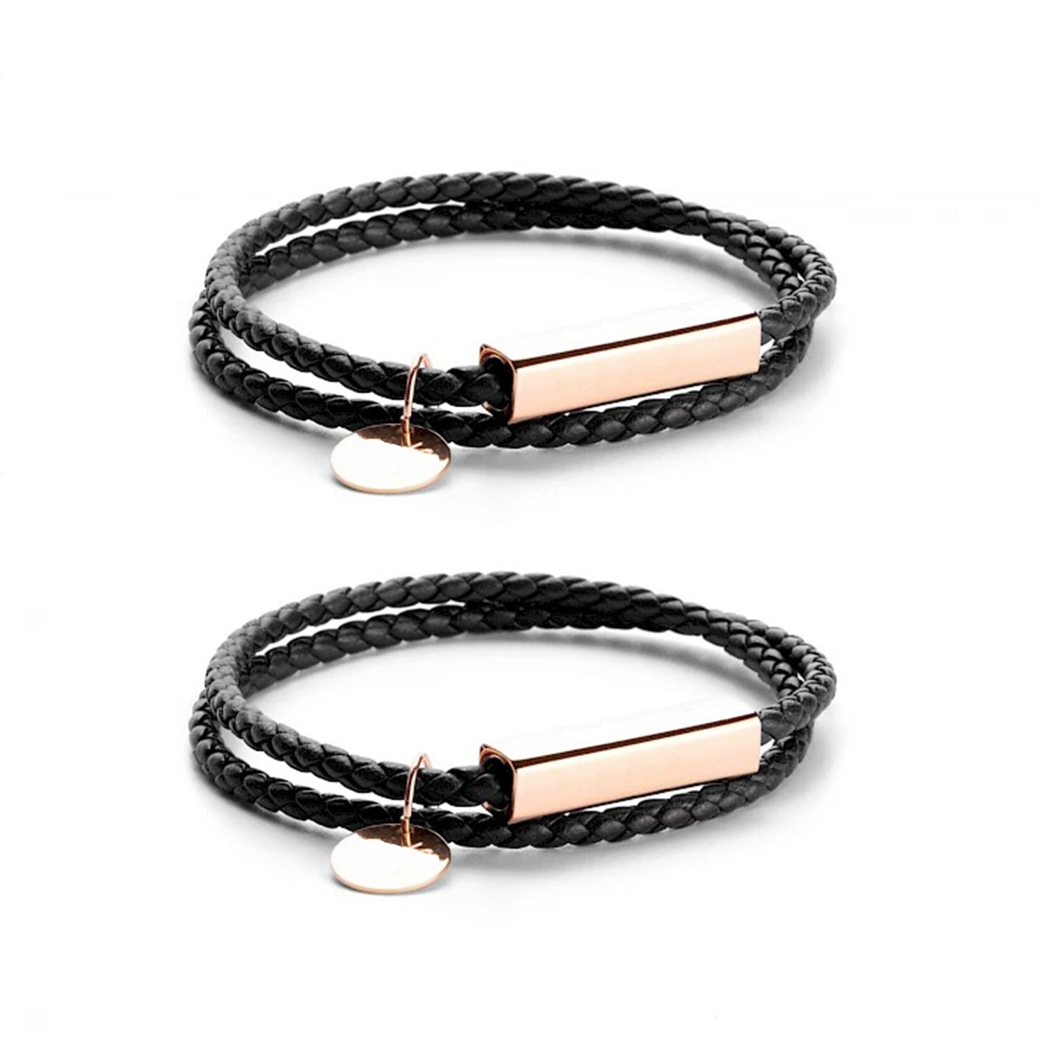 Geflochtenes Lederarmband mit Edelstahlstab (2 Stk)